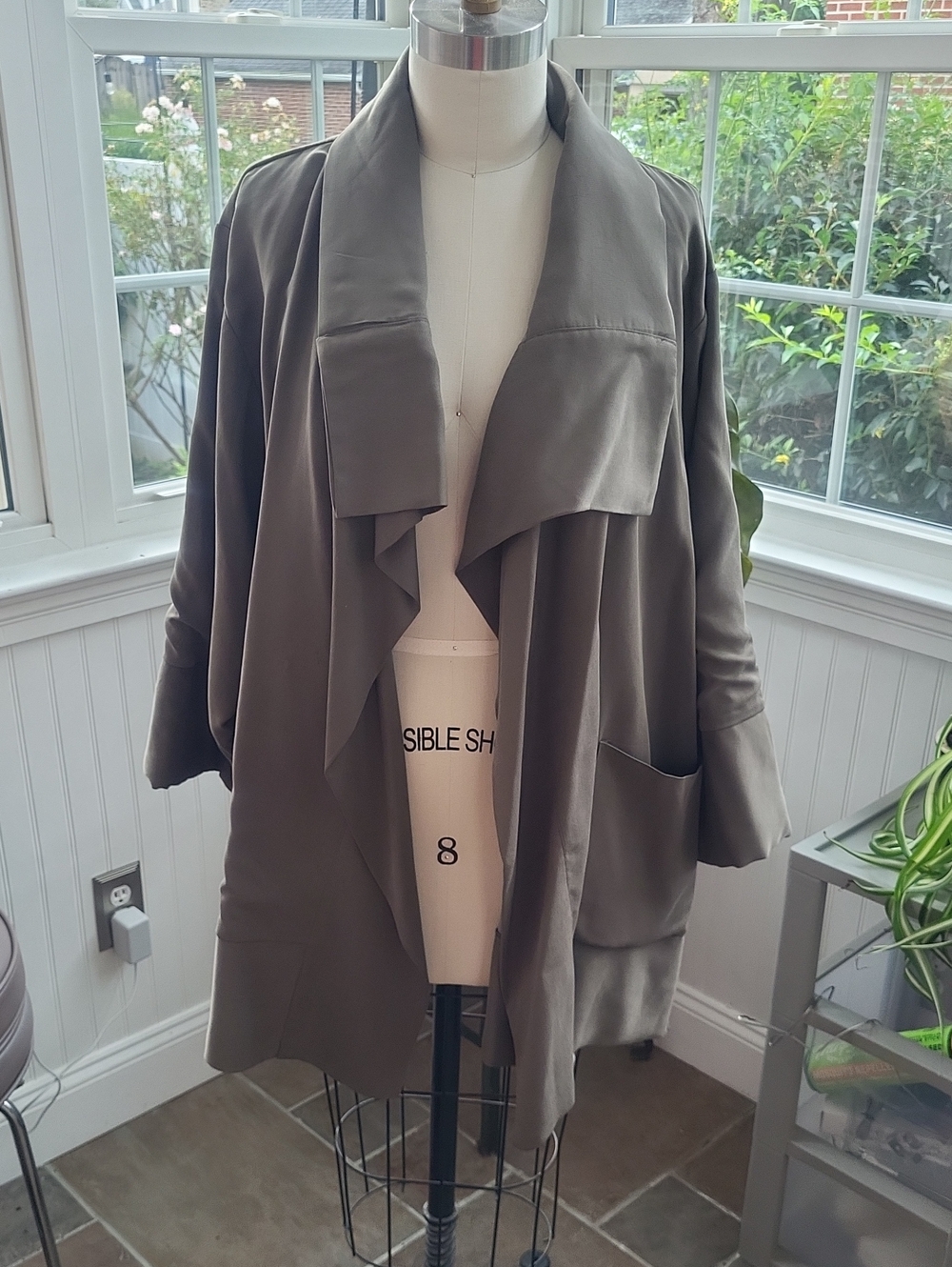MarlaWynne Olive Draped Open Front Trench Coat